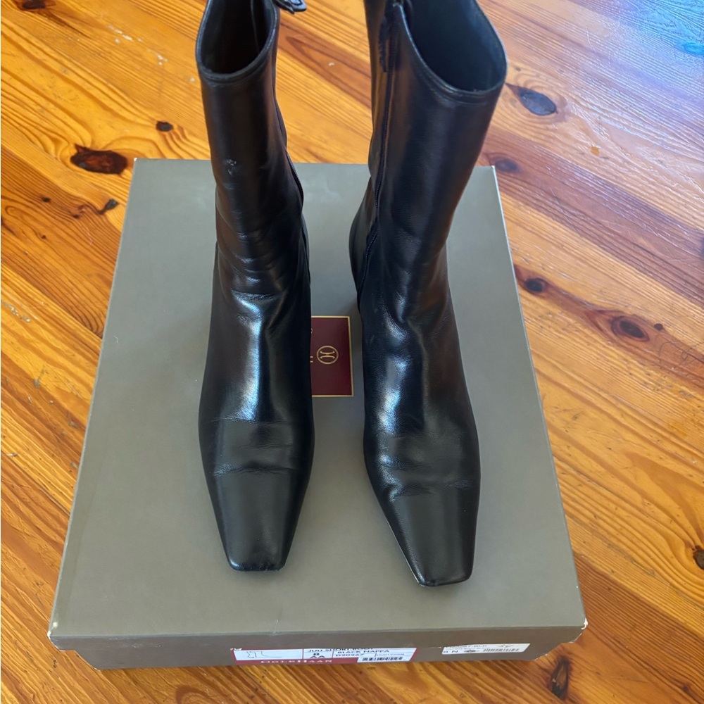 Cole Haan Sleek Black Leather Heeled Boots